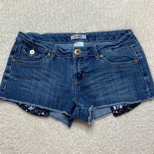 Denim shorts with sequin pockets!